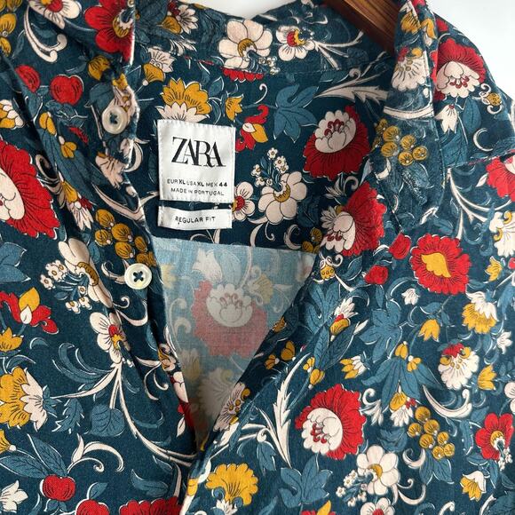 Zara Mens Floral Short Sleeve Hawaiian Shirt Button Multicolor Size XL - Picture 4 of 10